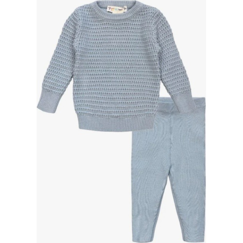 Teela New York Kids Blue 100% Cotton Honeycomb Knit Sweater Leggings Set Size 4